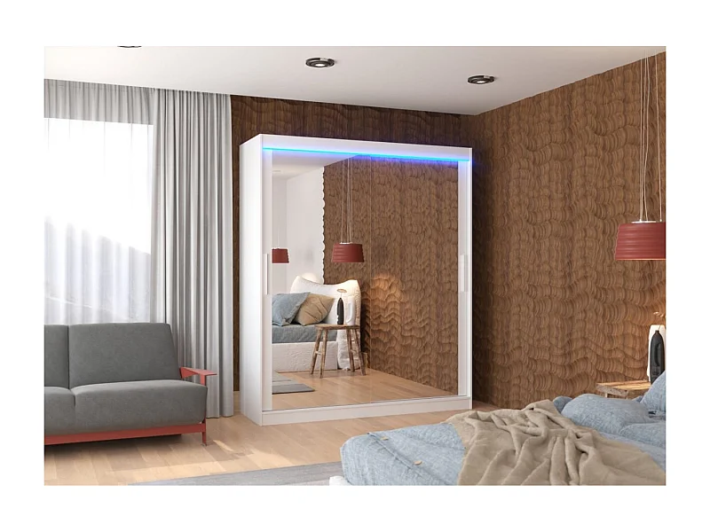 Kleiderschrank Elio (180cm)/Schiebetüren/Spiegel/LED/Weiss