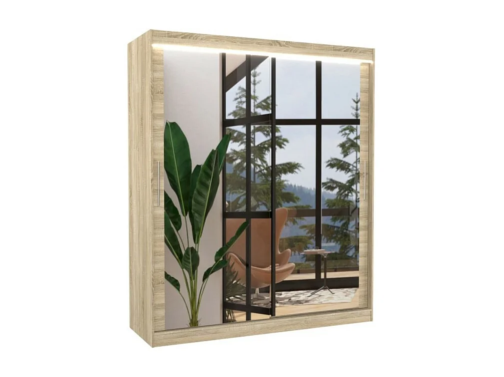 Kleiderschrank Elio (180cm)/Schiebetüren/Spiegel/LED/Sonoma