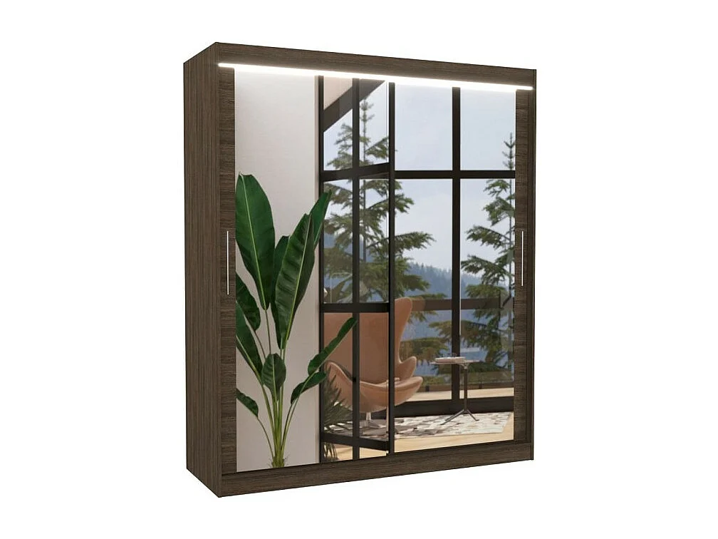 Kleiderschrank Elio (180cm)/Schiebetüren/Spiegel/LED/Braun