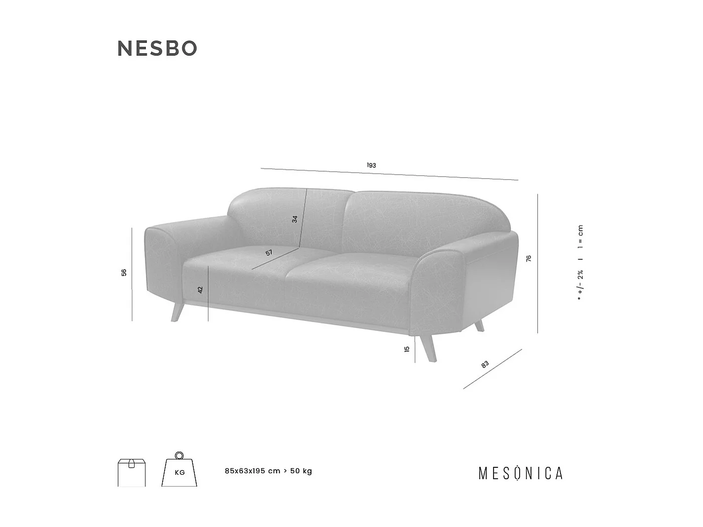 Mesonica Canapé 2 places en polyester gris foncé