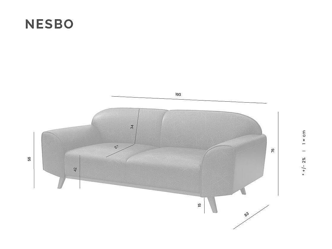 Mesonica Canapé 2 places en cuir naturel gris ombré