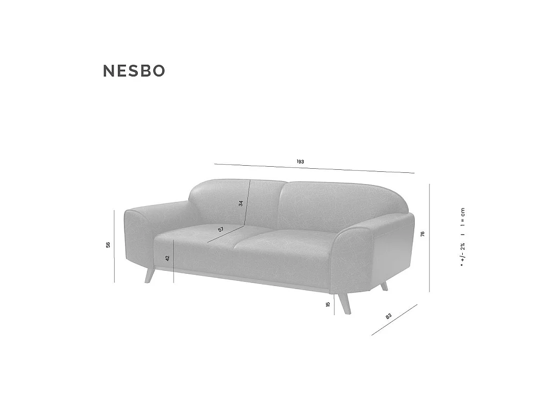 Mesonica Canapé 2 places en cuir naturel gris ombré