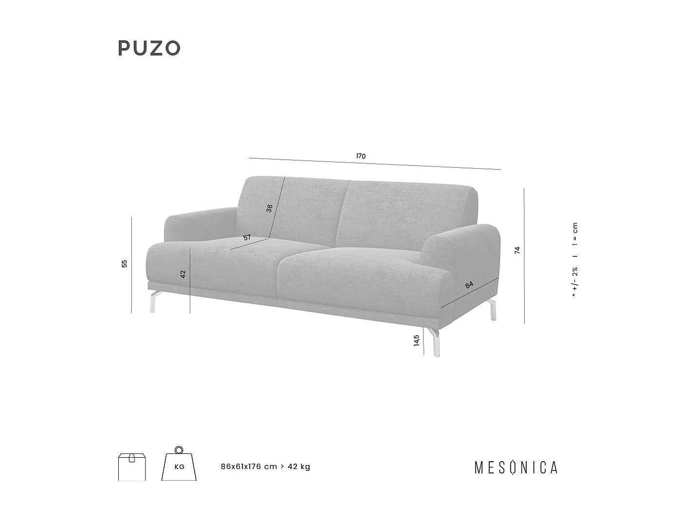 Mesonica Canapé 2 places en polyester gris clair