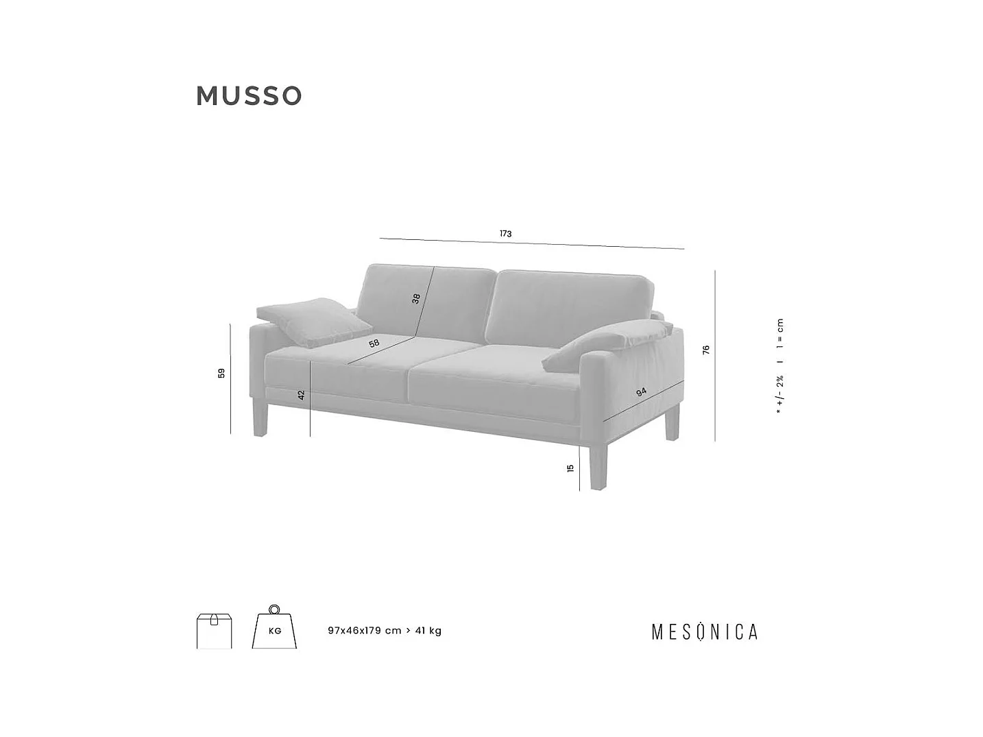 Canapé 2 places Musso ombre gris