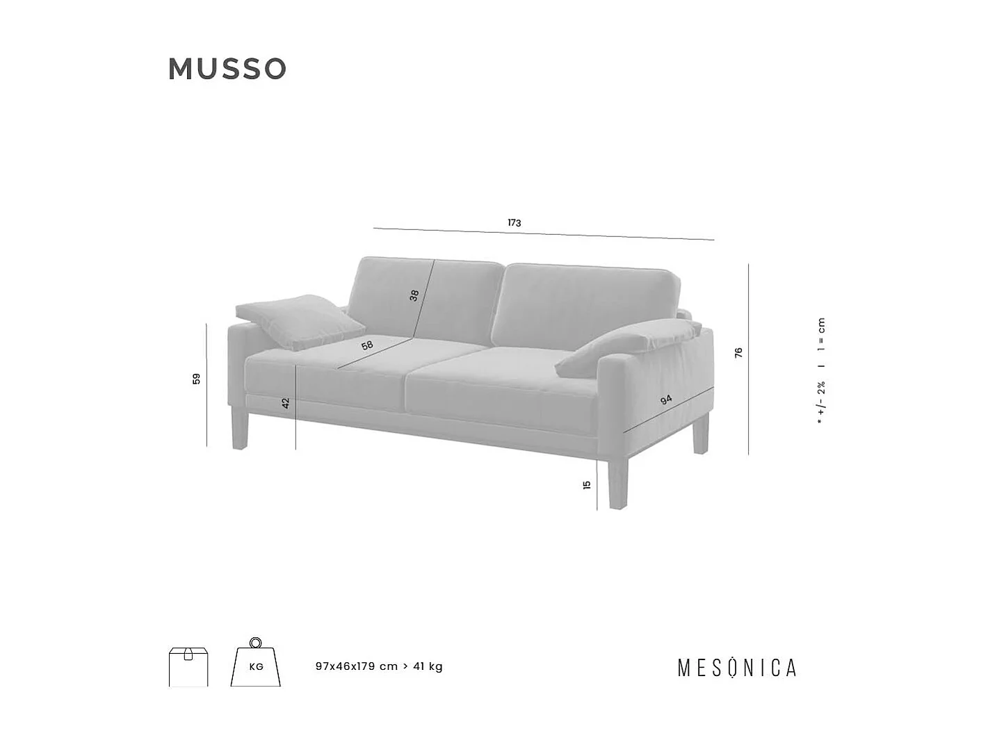 Canapé 2 places Musso ombre gris