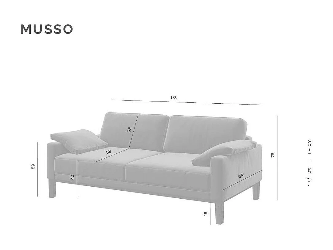 Mesonica Canapé 2 places en cuir naturel gris ombré