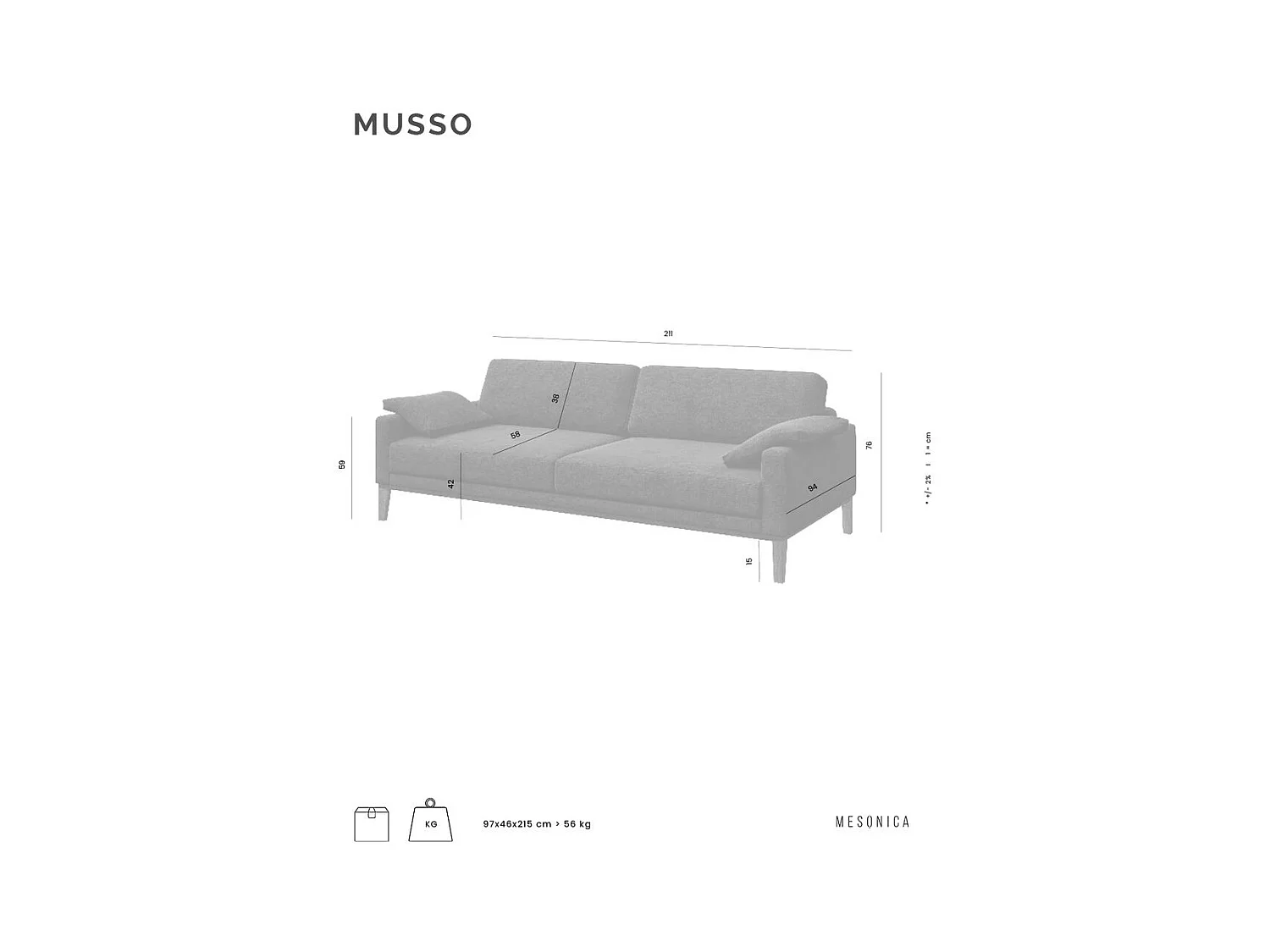 Canapé 3 places Musso gris