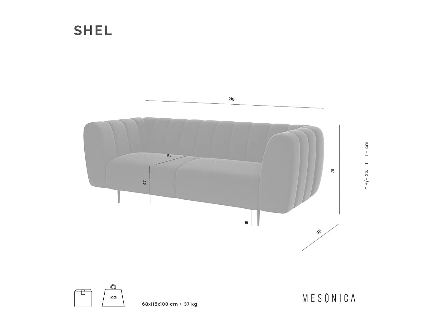 Shel 3-zitsbank - donkergrijs