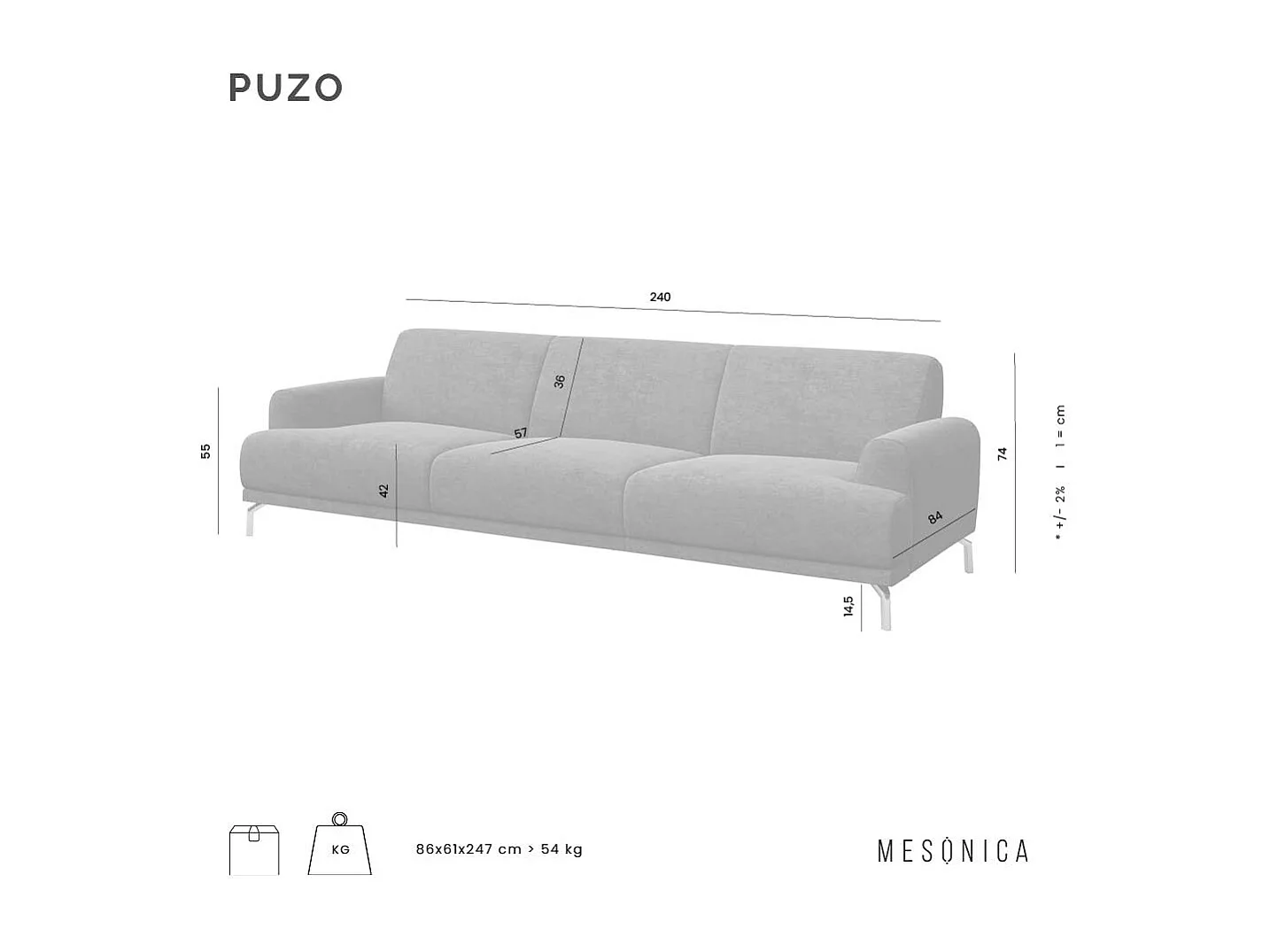 Mesonica Canapé 3 places en polyester gris clair