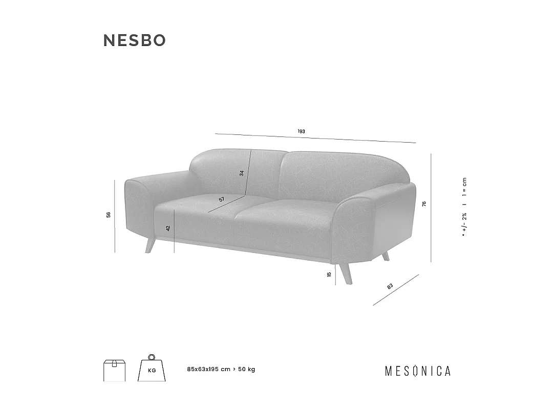 Mesonica Canapé 2 places en cuir naturel brun cèdre
