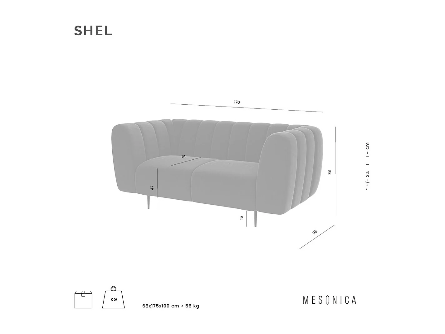 Canapé 2 places Shel bleu marine