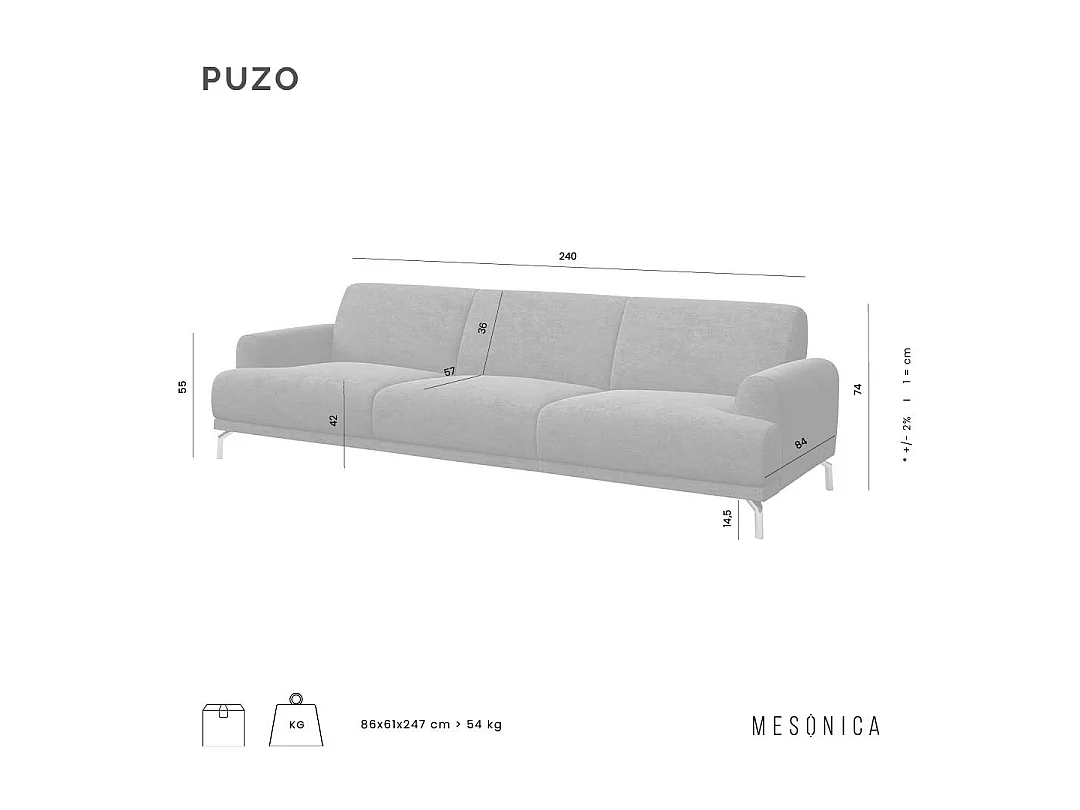 Mesonica Canapé 3 places en cuir naturel brun cèdre