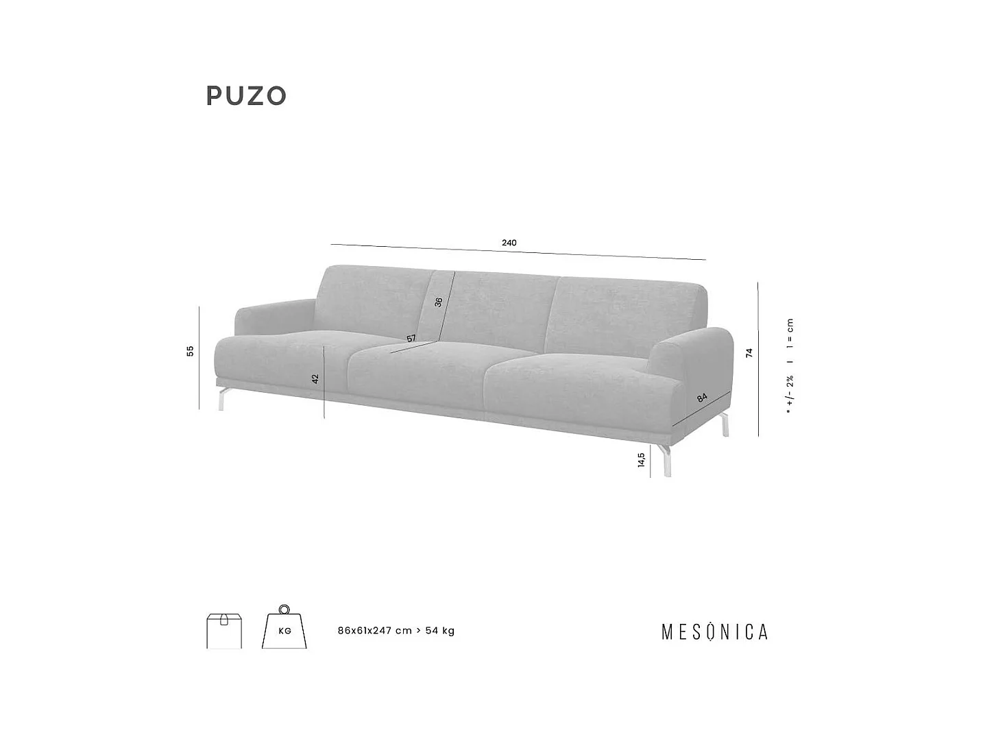 Canapé Puzo gris très foncé