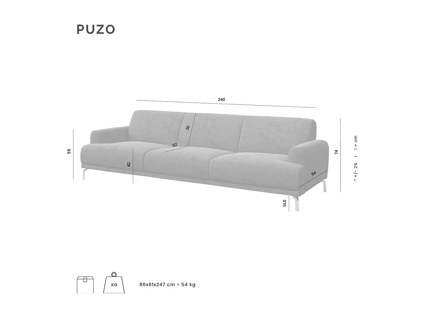 Mesonica Canapé 3 places en polyester gris foncé