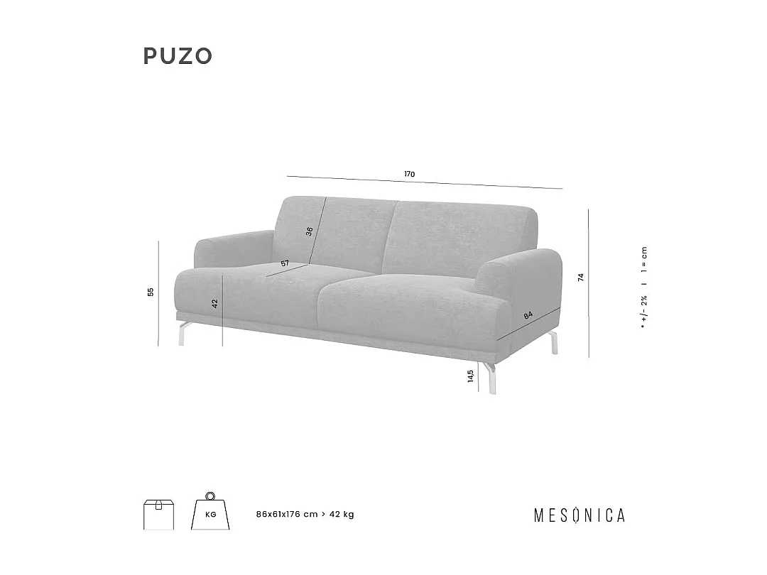 Mesonica Canapé 2 places en cuir naturel brun cèdre