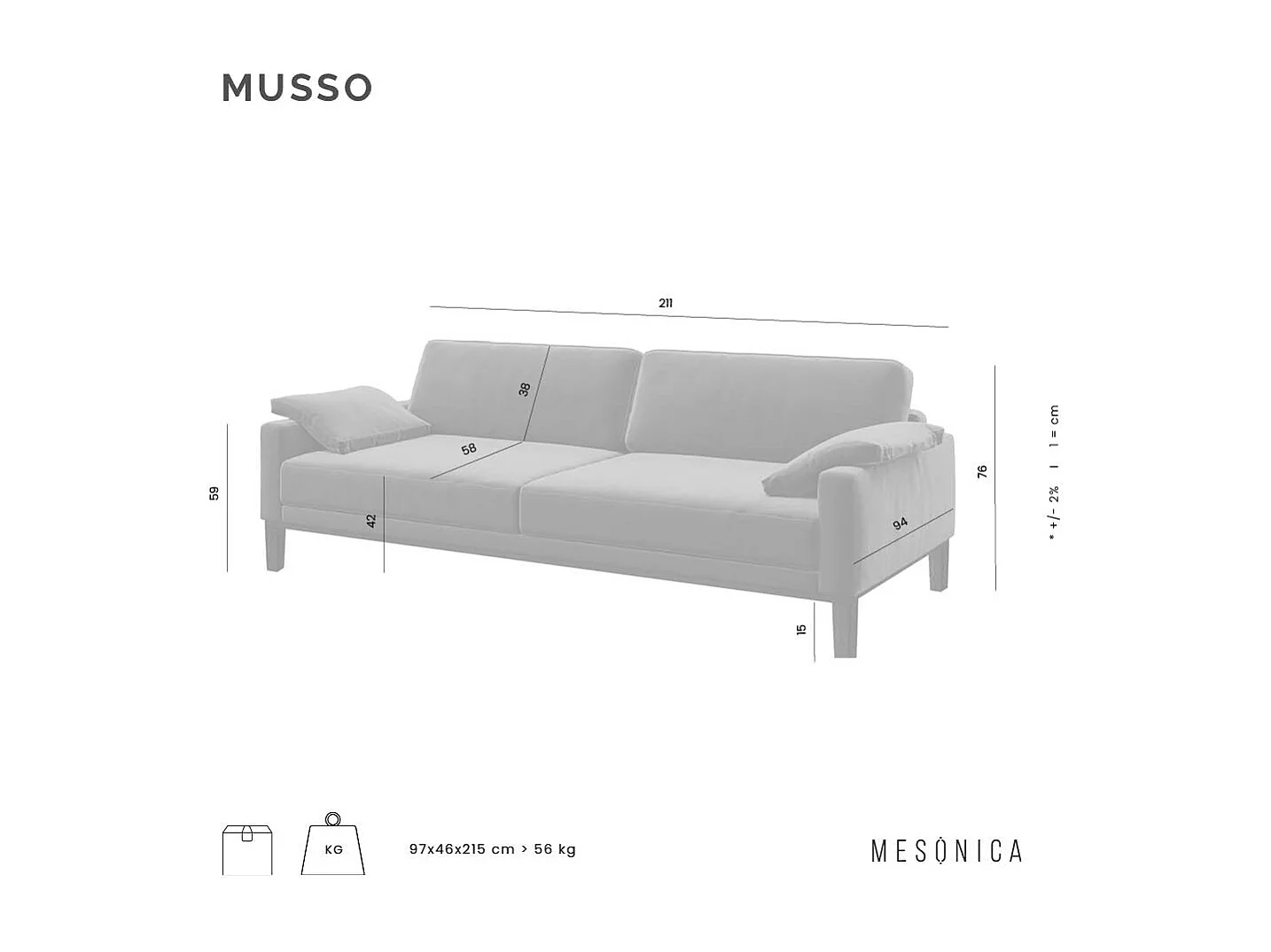 Mesonica Canapé 3 places en cuir naturel gris fossile