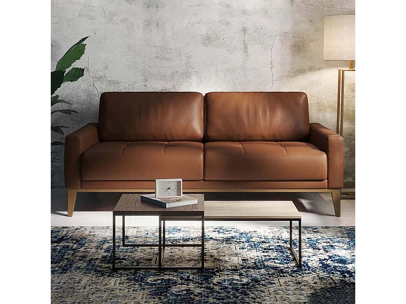 Canapé 3 places matelassé Musso brun de cannelle