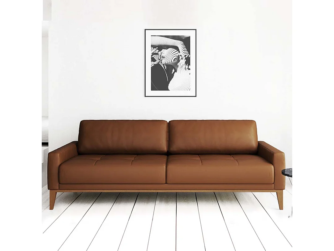 Canapé 3 placesmatelassé Musso brun de cannelle