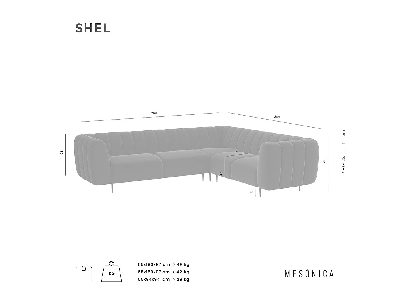 Canapé d'angle droit Shel gris foncé