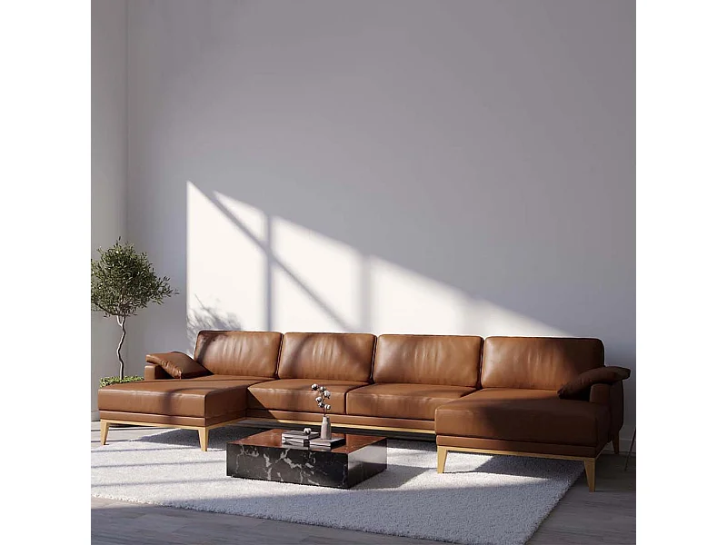 Musso dubbele chaise longue bank kaneelbruin