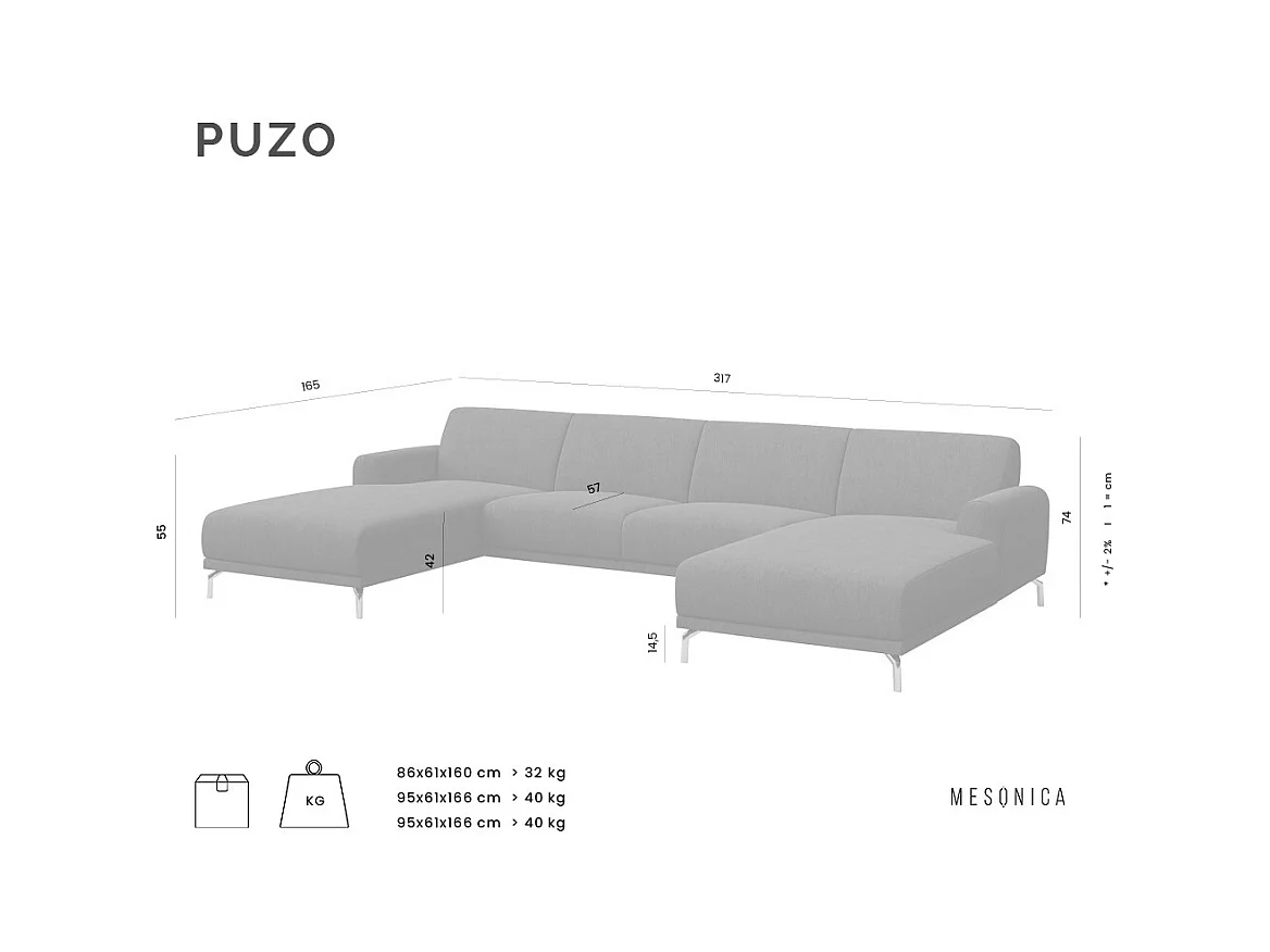 Canapé panoramique Puzo gris clair