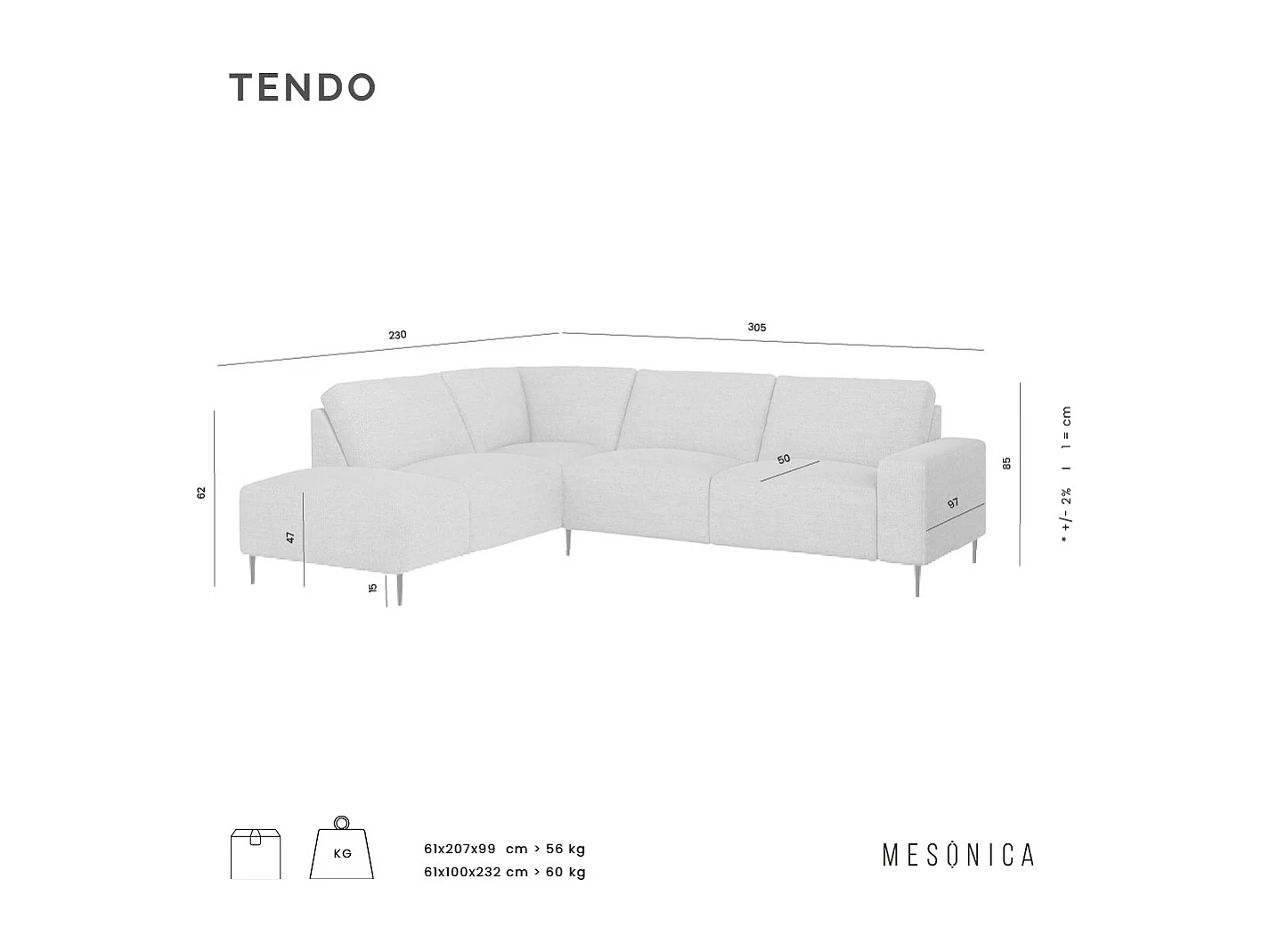 Canapé d'angle gauche Tendo gris