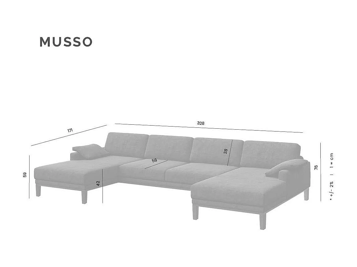 Mesonica Canapé panoramique en polyester gris clair