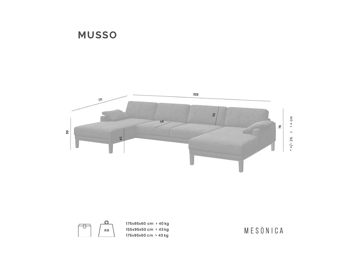 Canapé panoramique Musso Ombre gris