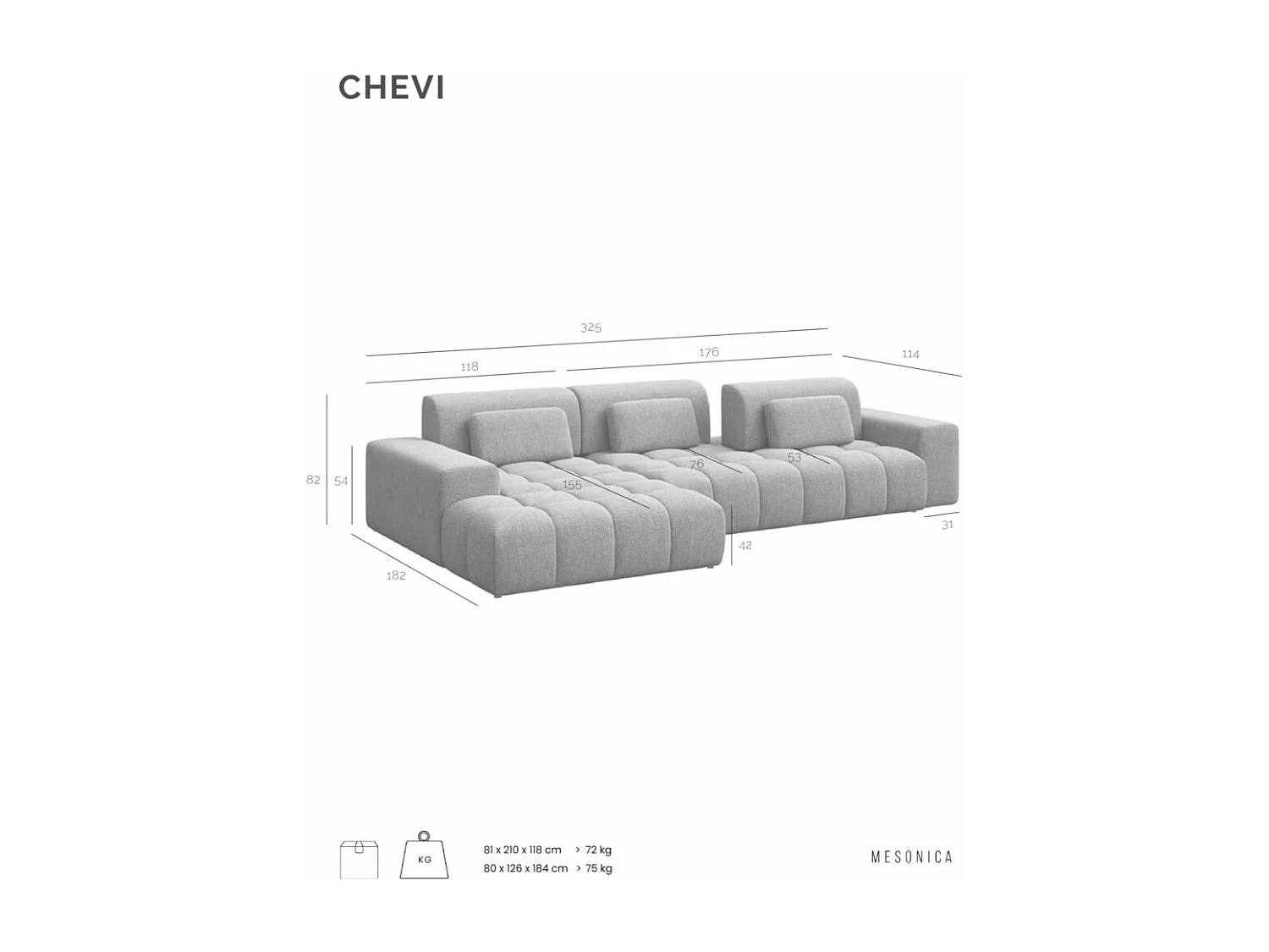 Canapé d'angle gauche Chevi Beige