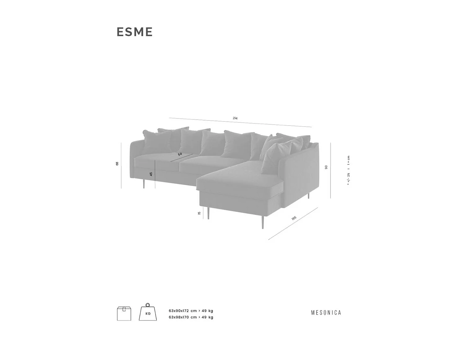 Canapé d'angle droit Esme - Gris clair