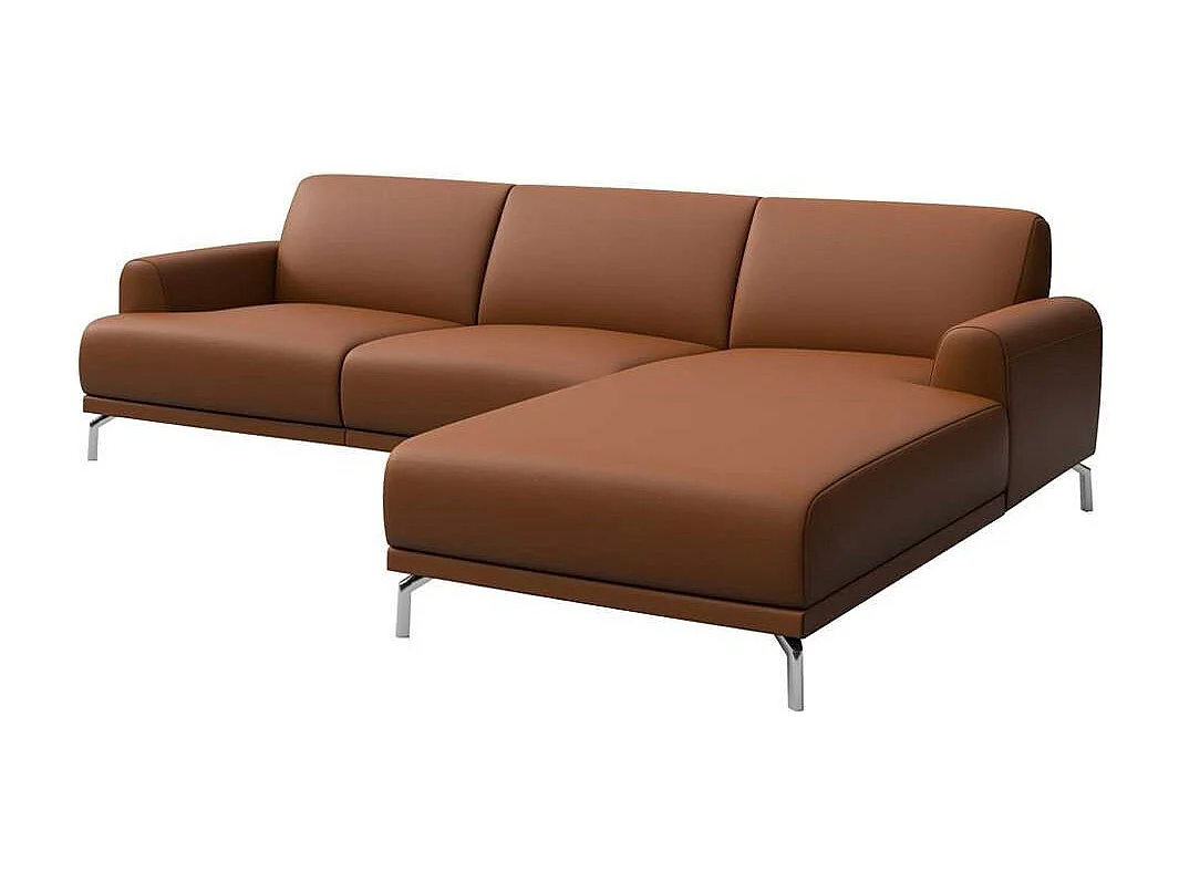 Mesonica Canapé d'angle droit en cuir naturel brun cannelle