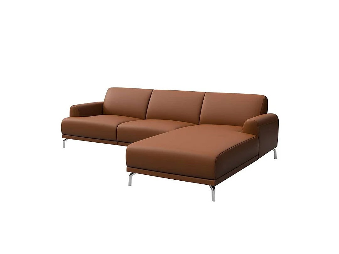 Mesonica Canapé d'angle droit en cuir naturel brun cannelle