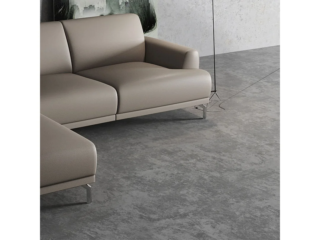 Mesonica Canapé d'angle gauche en cuir naturel gris fossile