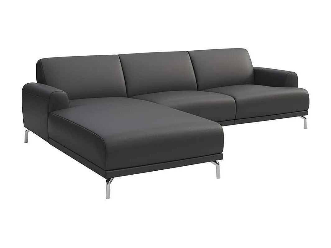 Mesonica Canapé d'angle gauche en cuir naturel gris ombré