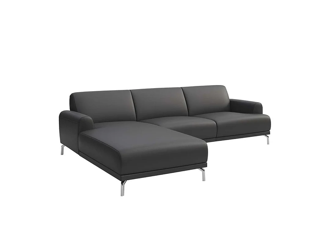 Mesonica Canapé d'angle gauche en cuir naturel gris ombré