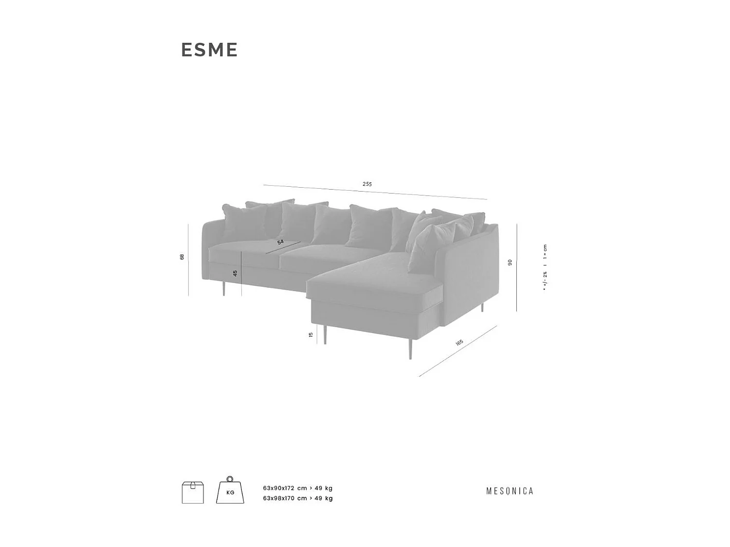 Canapé d'angle droit Esme - Bleu Marine