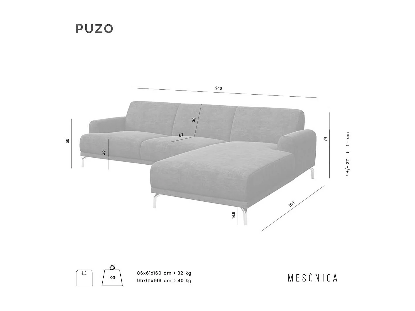 Canapé d'angle gauche Puzo brun