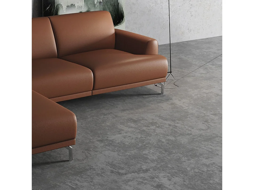 Mesonica Canapé d'angle gauche en cuir naturel brun cannelle