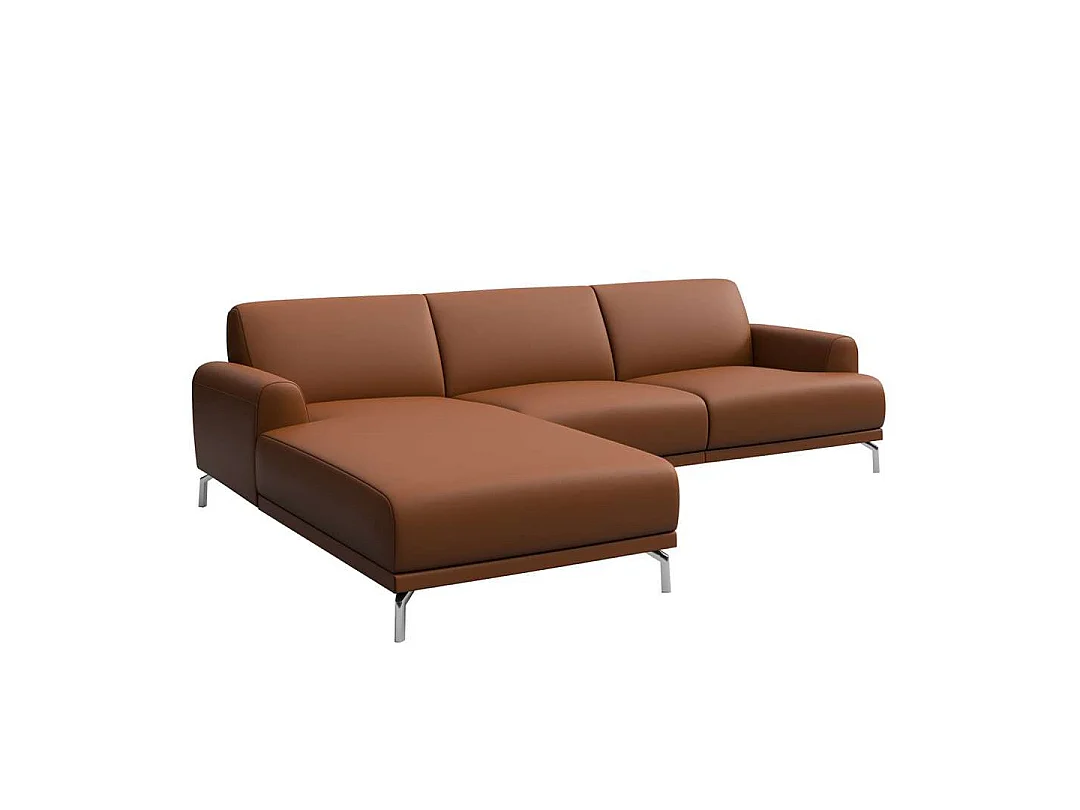 Mesonica Canapé d'angle gauche en cuir naturel brun cannelle