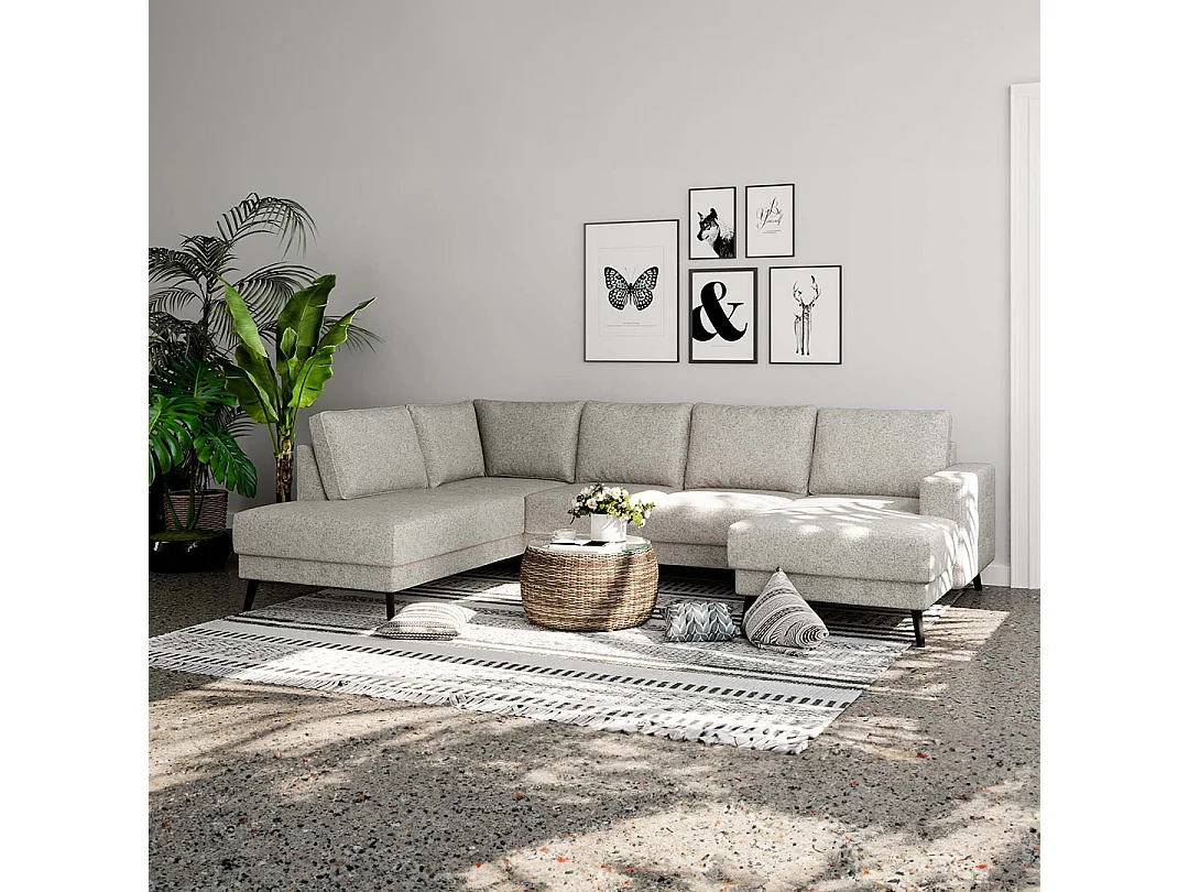 Canapé méridienne double Fynn (gauche) - beige clair