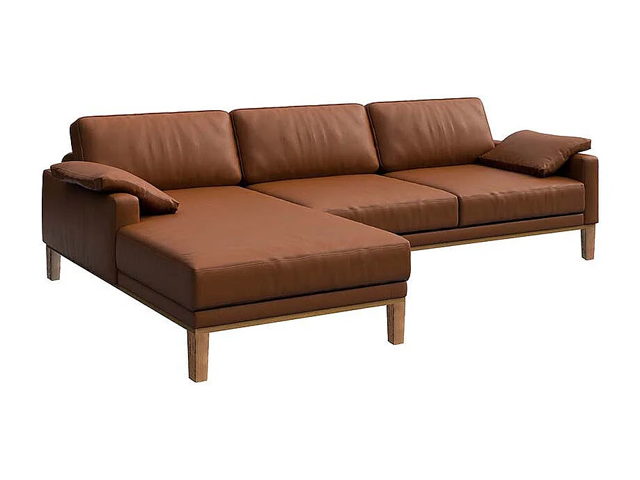 Mesonica Canapé d'angle gauche en cuir naturel brun cannelle