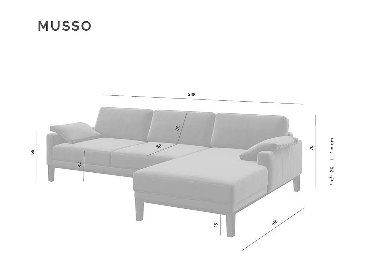 Mesonica Canapé d'angle droit en polyester gris clair