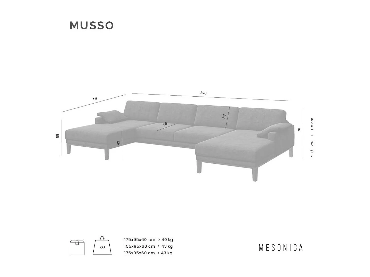 Canapé panoramique Musso beige foncé