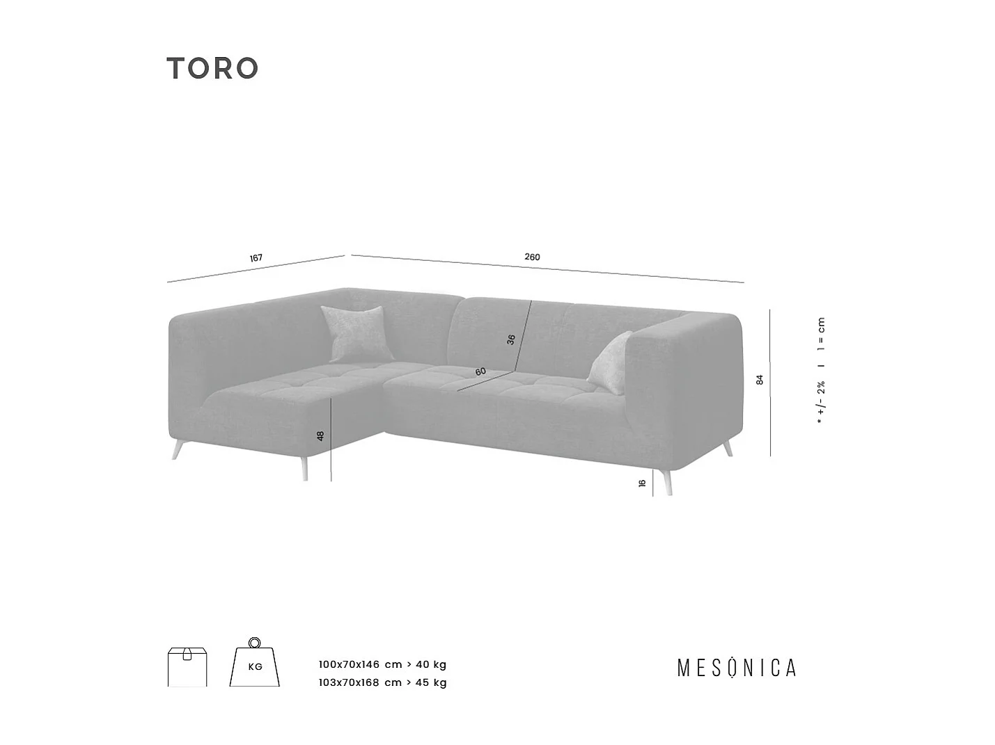 Canapé d'angle gauche gauche Toro bleu clair