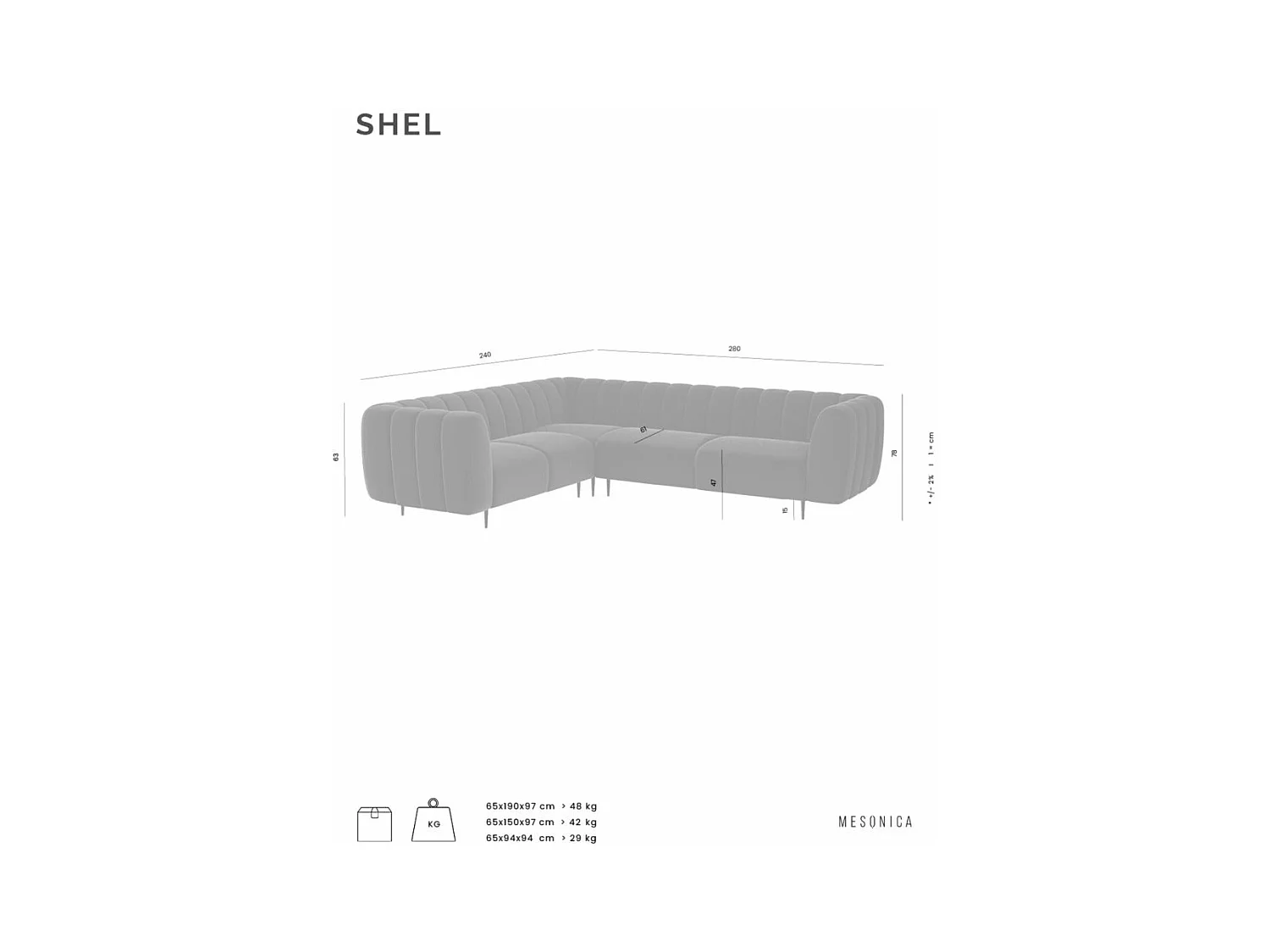 Canapé d'angle gauche Shel - Gris clair