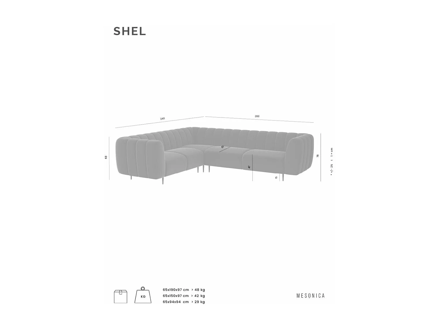 Canapé d'angle gauche Shel - Gris clair