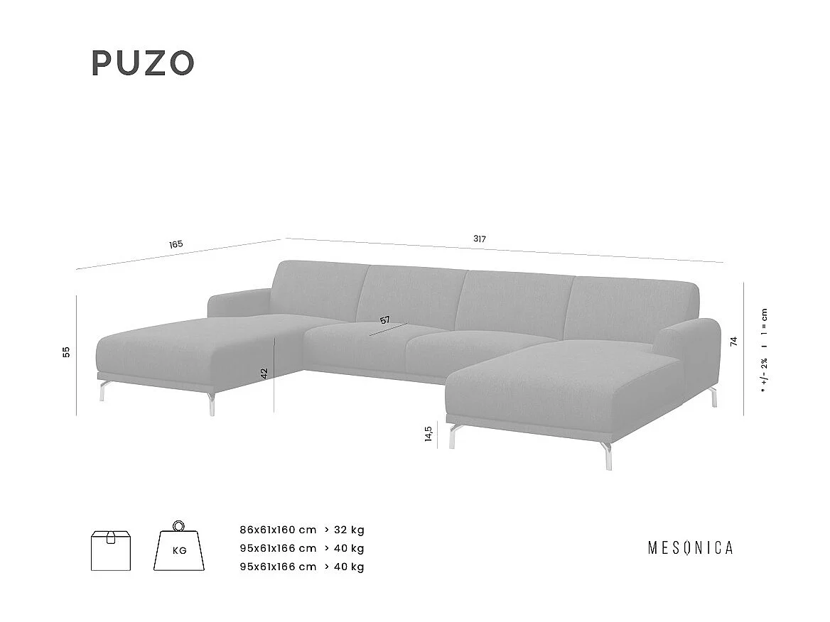 Mesonica Canapé panoramique en polyester gris clair