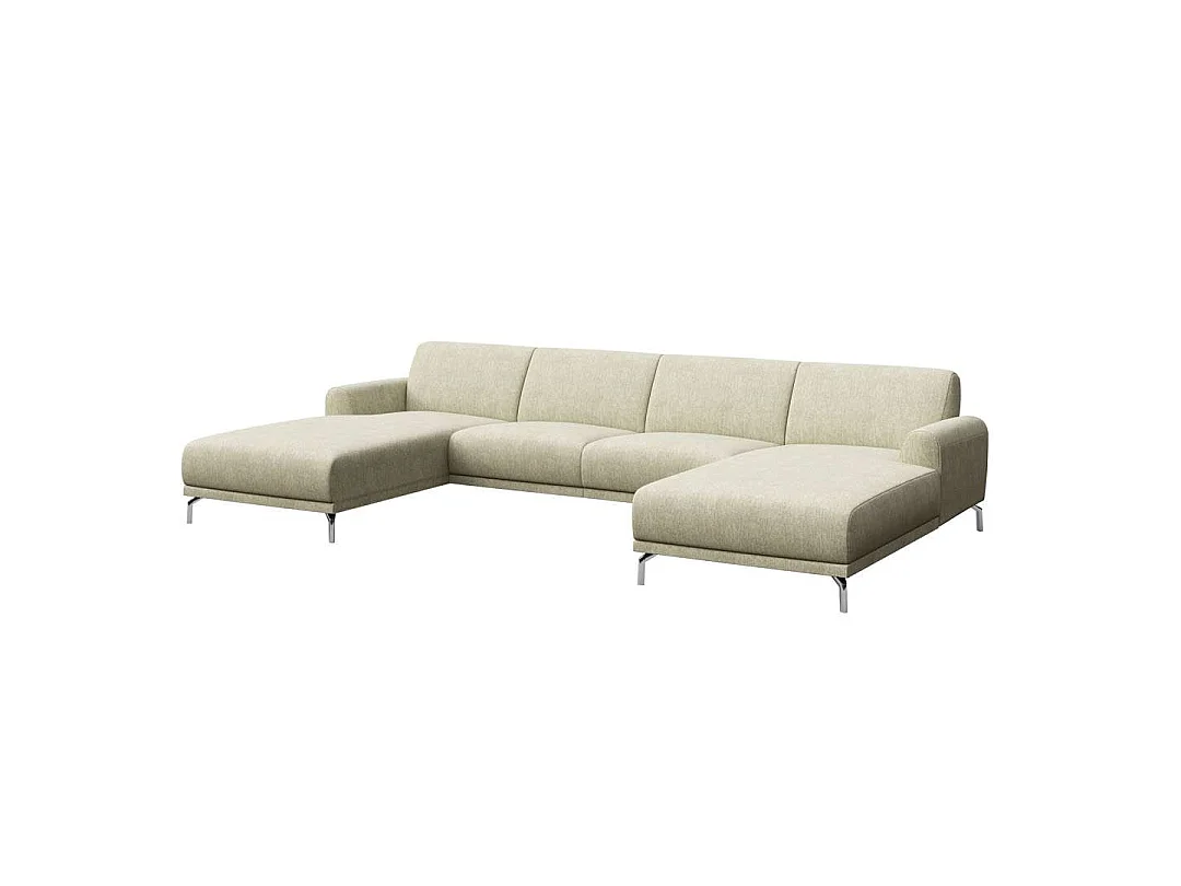 Canapé d'angle panoramique 5 places en tissu gris clair MESONICA