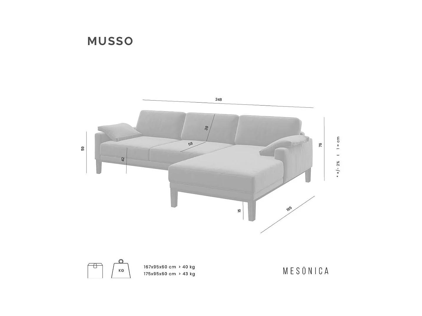 Canapé d'angle droit Musso ombre gris