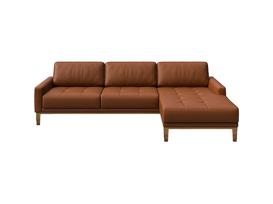 Canapé d'angle droit matelassé Musso brun de cannelle